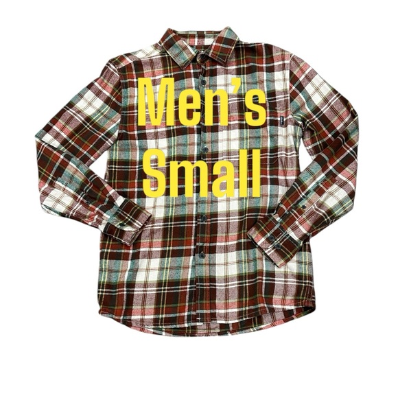 Men's Eddie Bauer Small Soft Flannel Shirt Plaid Orange Green Long Sleeve Pocket - Picture 2 of 10